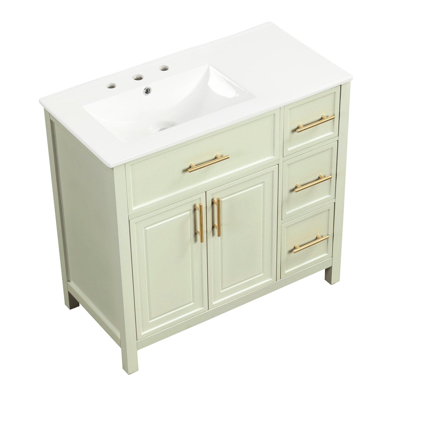36" Bathroom Vanity With Sink, 2 Doors, 3 Drawers, Rectangular - White