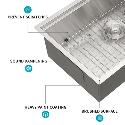 30" Undermount Kitchen Sink 16 Gauge Ledge Workstation - Brushed Nickel