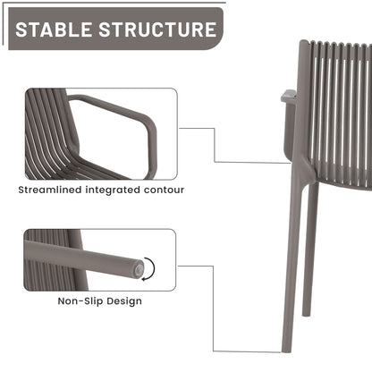 4 Modern Stackable Plastic Armchair Matched With Folding Square Table