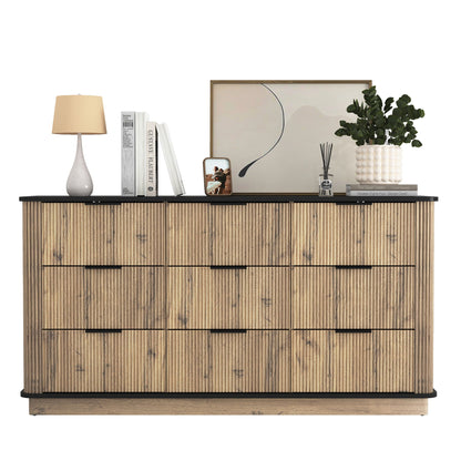 Modern 9 Drawer Cabinet With Metal Rounded Corners Multi Functional Storage - Black
