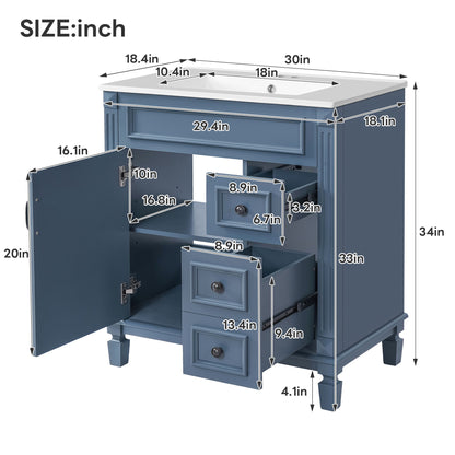 Bathroom Vanity With Sink, Cabinet With 2 Drawers And Adjustable Shelf
