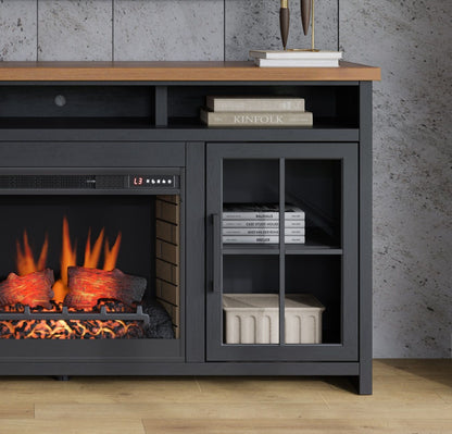 Fireplace TV Stand Console For TVs Up To 85" - Black / Whiskey