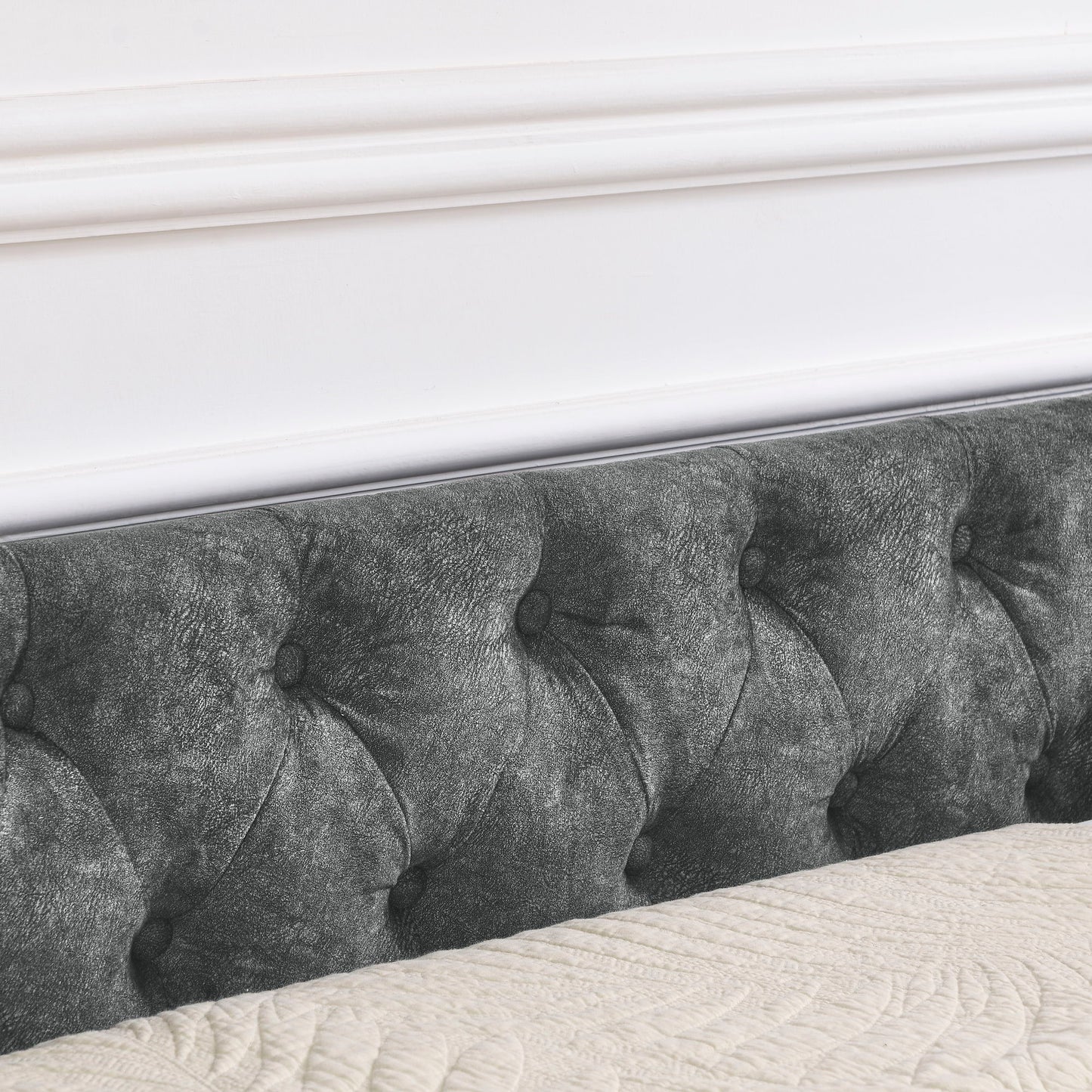 Upholstered Tufted Daybed With 2 Drawers, Waved Arms