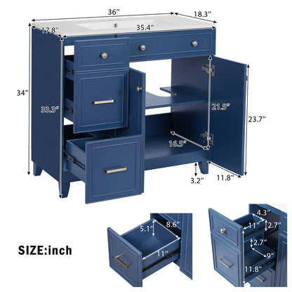 Bathroom Vanity With Sink, Soft Close Doors, Adjustable Shelves
