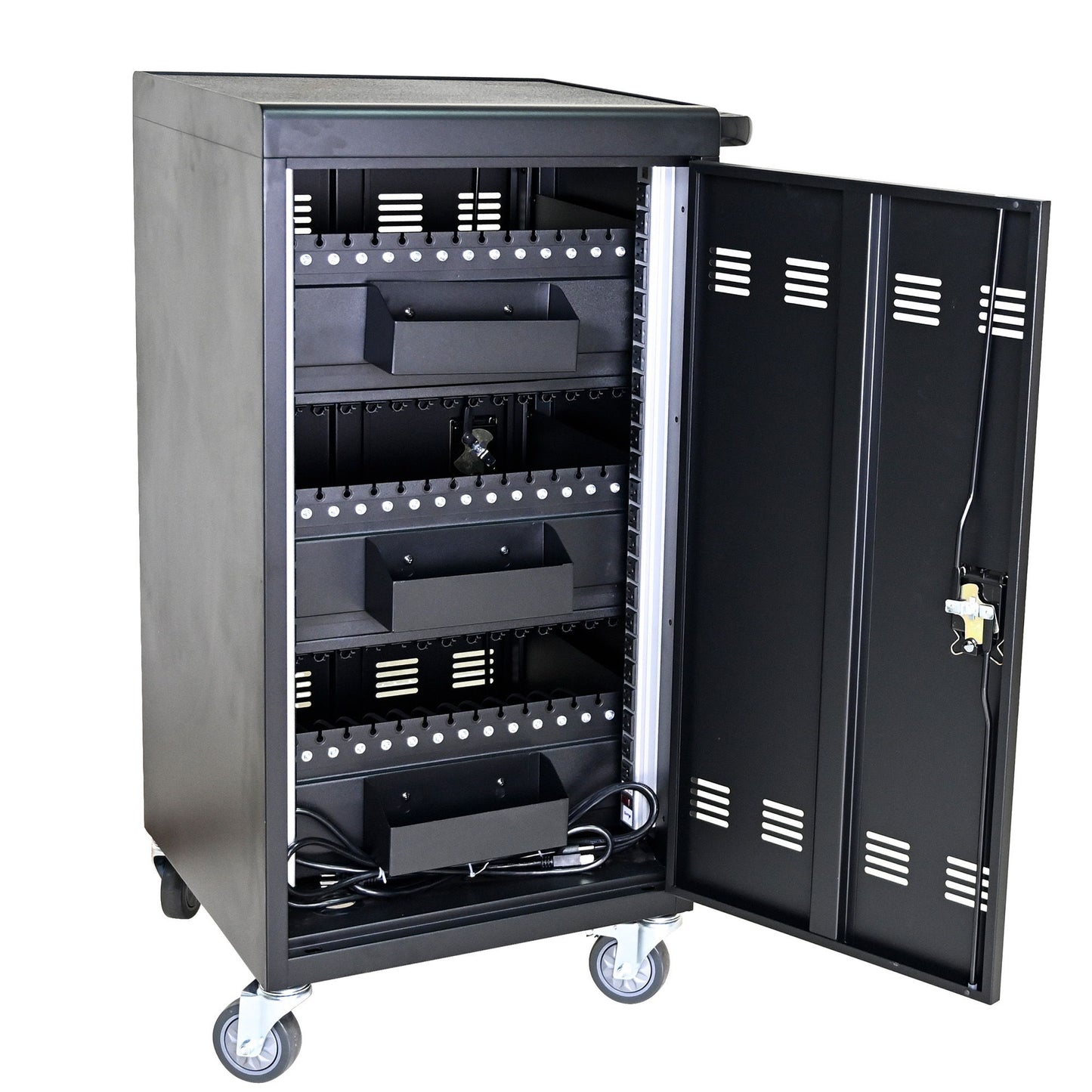 45 Bay Mobile School Charging Cart Station For Chromebook, Tablet And Laptop Computer With Power Strip Included - Black