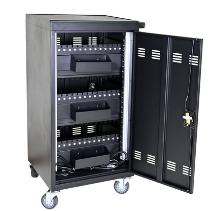 45 Bay Mobile School Charging Cart Station For Chromebook, Tablet And Laptop Computer With Power Strip Included - Black