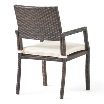 Outdoor Wicker Dining Chair With Water Resistant Cushions (Set of 2) - White / Brown