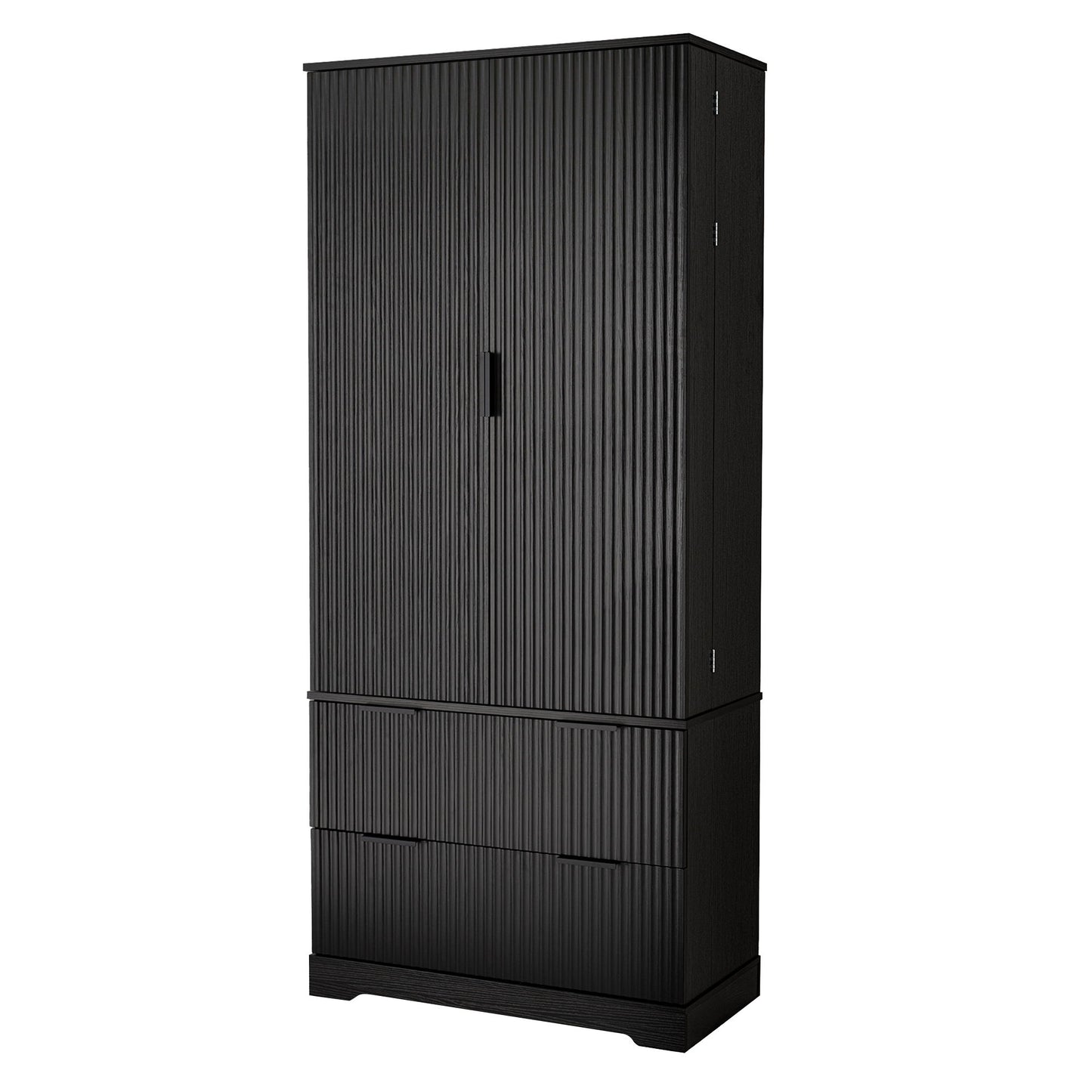 Fluted Kitchen Pantry Cabinet With 2 Large Drawers & 8 Door Spice Rack Freestanding Storage Organizer - Black