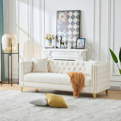 Deep Seat Sofa With Button Nailhead, Square Arm Couches