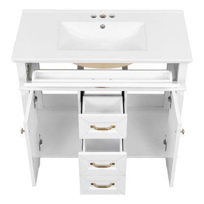 Bathroom Vanity With Sink, Flip-Out Top Drawer, Soft Close Doors, 2 Storage Drawers