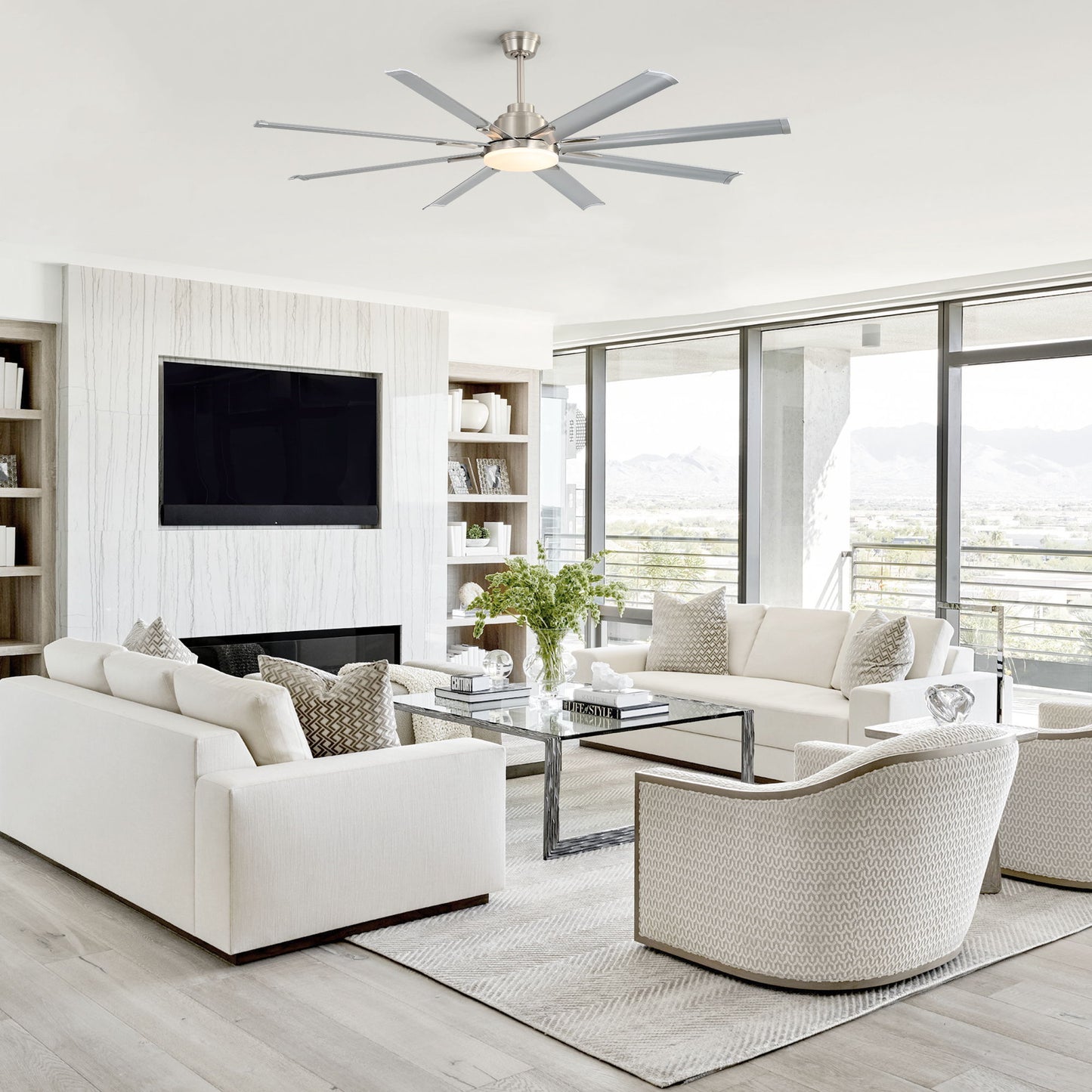 DC Motor Ceiling Fan With Dimmable Light And 8 Blade Aluminum Blades - Nickel