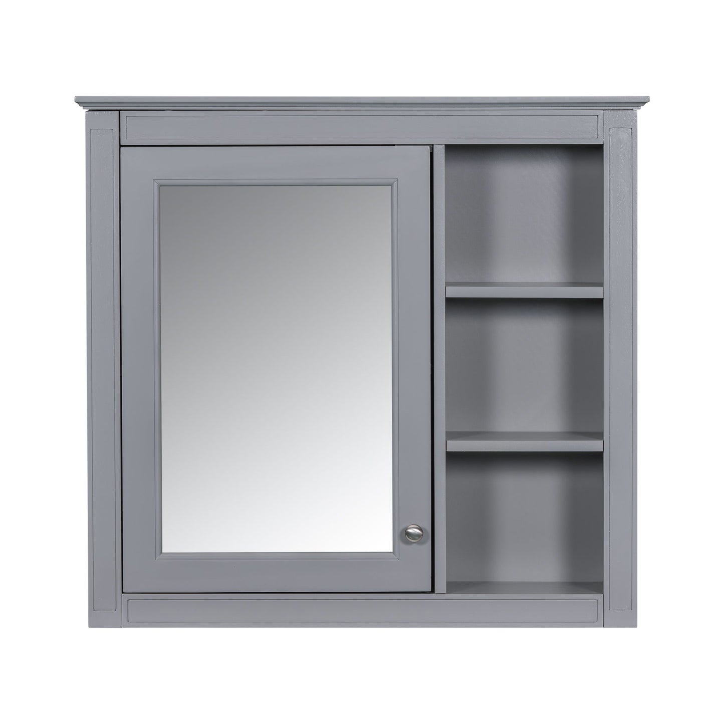 Bathroom Vanity With Top Sink, Freestanding Storage Cabinet With 2 Doors And 3 Drawers, Mirror Cabinet Included - Gray