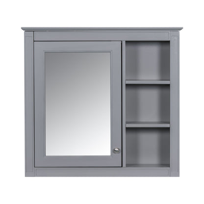 Bathroom Vanity With Top Sink, Freestanding Storage Cabinet With 2 Doors And 3 Drawers, Mirror Cabinet Included - Gray