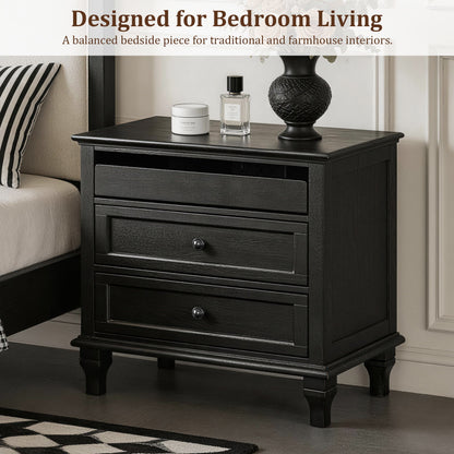Nightstand With Charging Station, 3 Drawer Storage Table