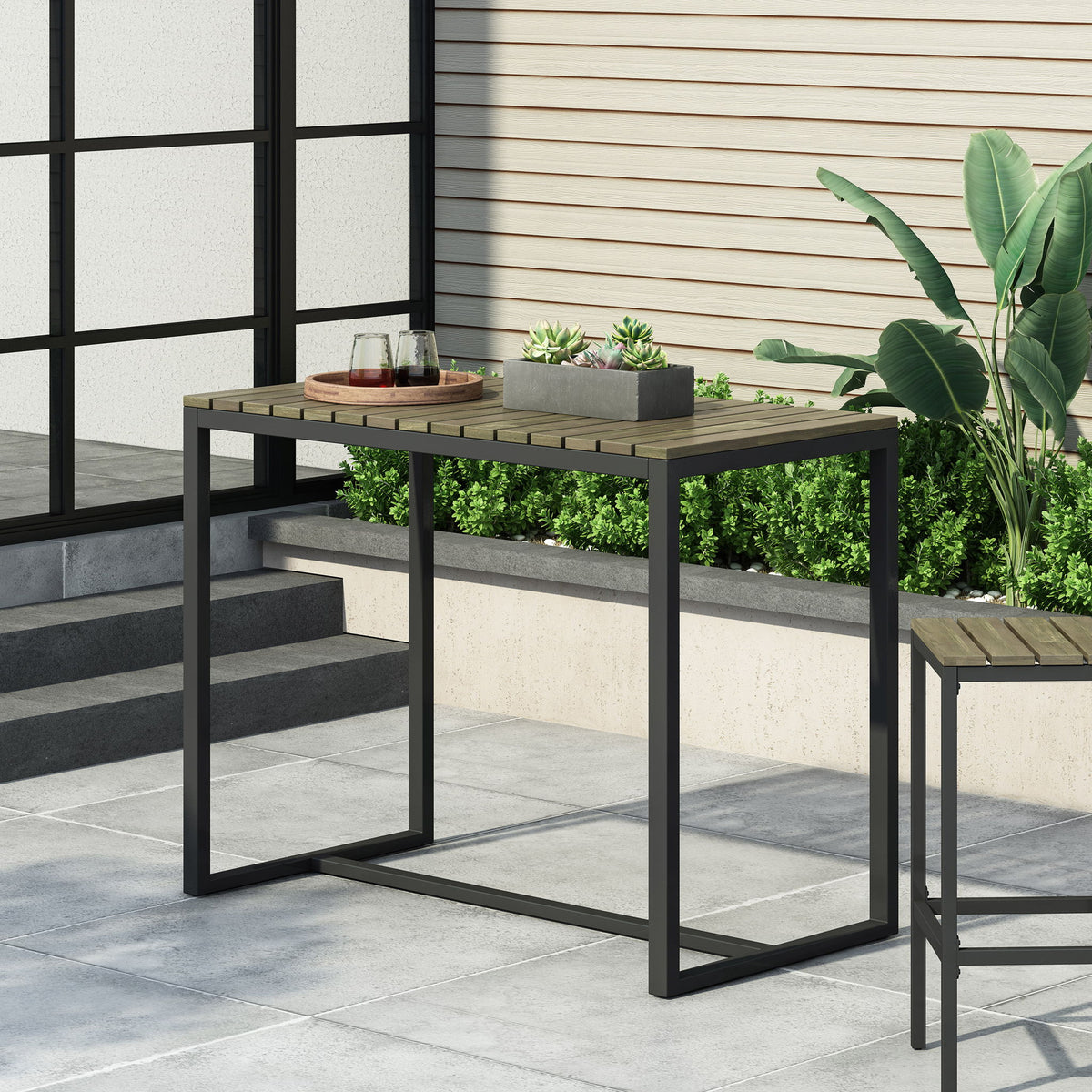 Ernesto - Outdoor Industrial Acacia Wood Bar Table