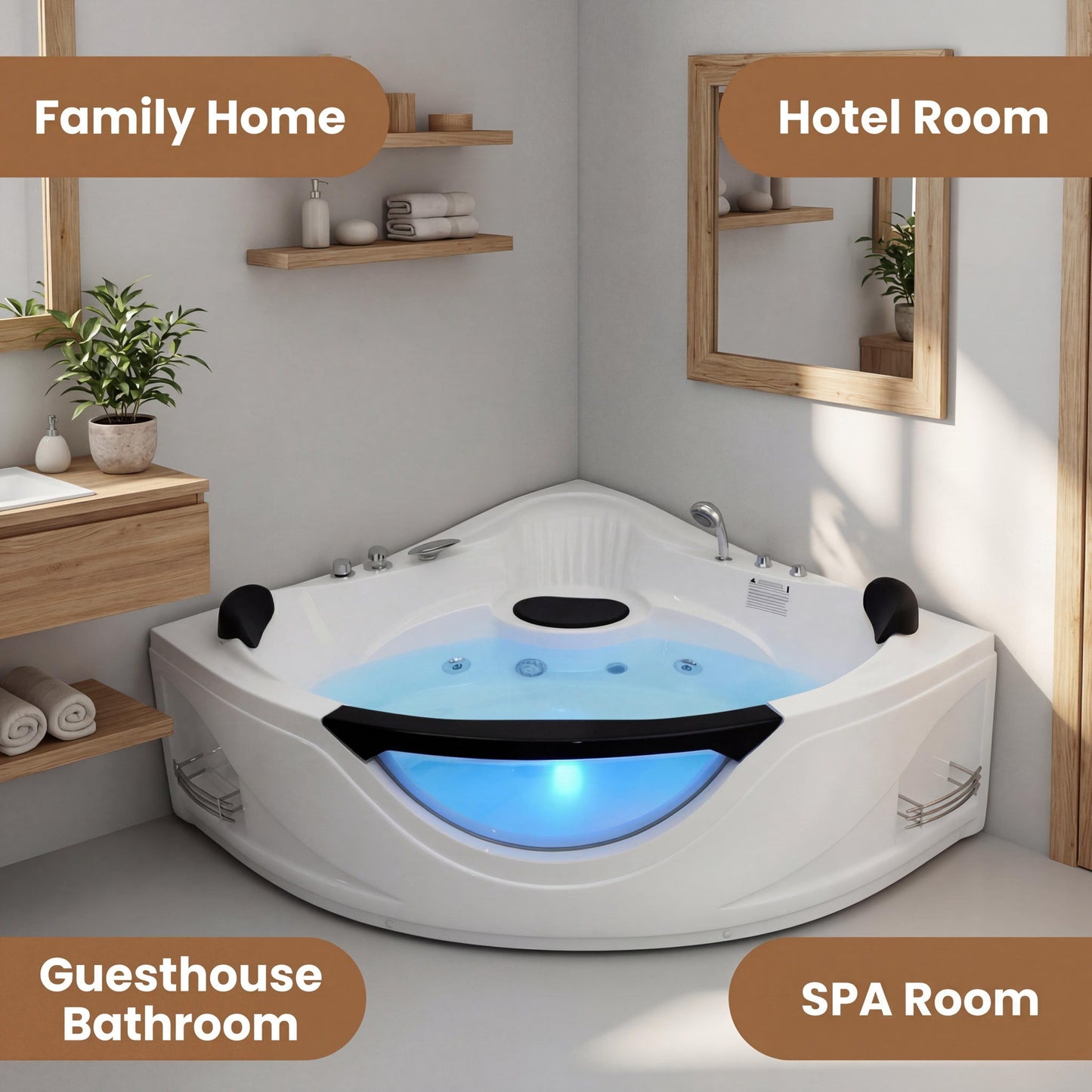 Xavier - Corner Double Massage Bathtub - Milk White