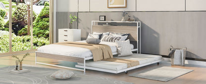 Platform Bed Frame With Trundle, USB Ports And Slat Support, No Box Spring Needed