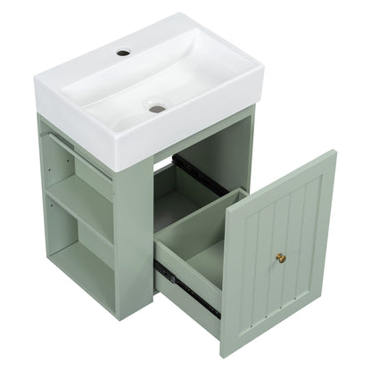 Modern Bathroom Vanity With Sink, Storage Cabinet, Drawer & Side Shelf