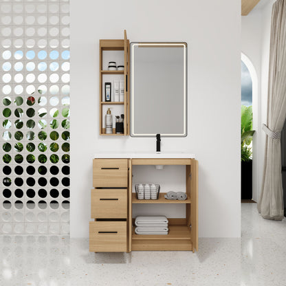 Freestanding Bathroom Vanity Set With Tall Linen Cabinet, 3 Drawers And Large Storage, Single Sink
