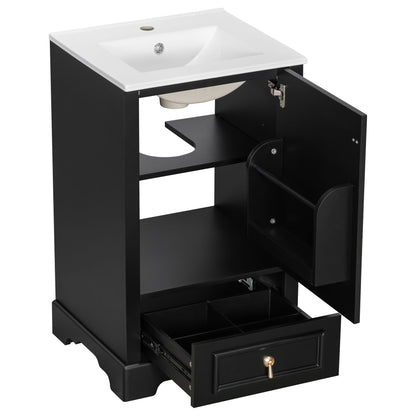 Bathroom Vanity With Sink, Soft Close Door, Adjustable U-Shaped Shelf