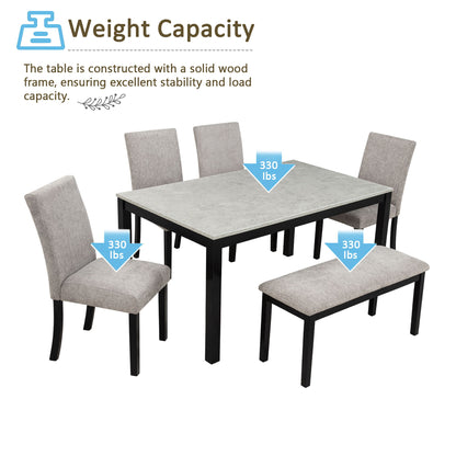 6 Piece Dining Table Set With Bench And Chairs