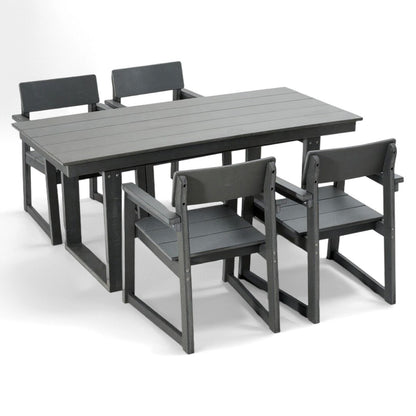 5 Piece Outdoor Dining Set, Table With Umbrella Hole And 4 Armrest Chairs