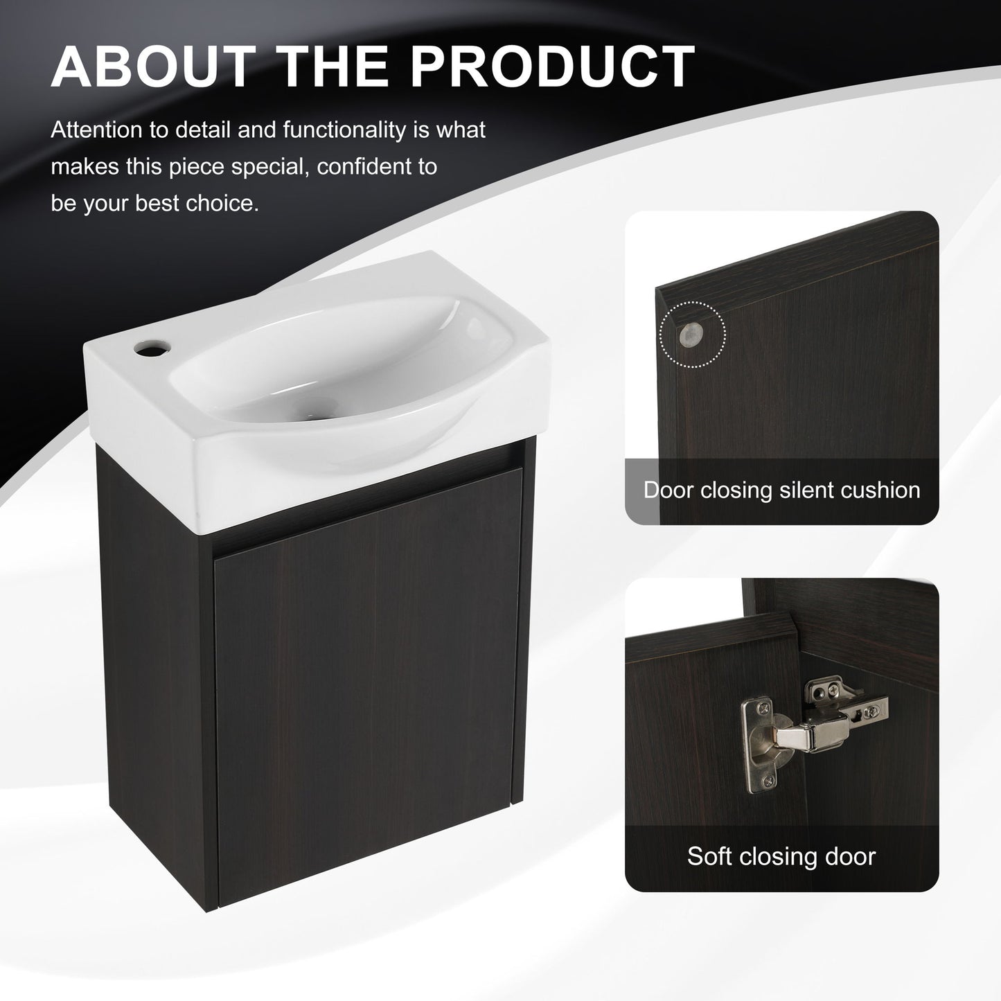 Modern Bathroom Vanity With Ceramic Basin, Wall Mounted Floating Sink Combo, Storage Cabinet