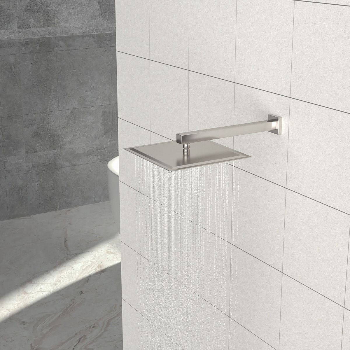 16" Square Rainfall Shower Head Fixed Wall Mount With Full Body Coverage & Self Cleaning Silicone Nozzles