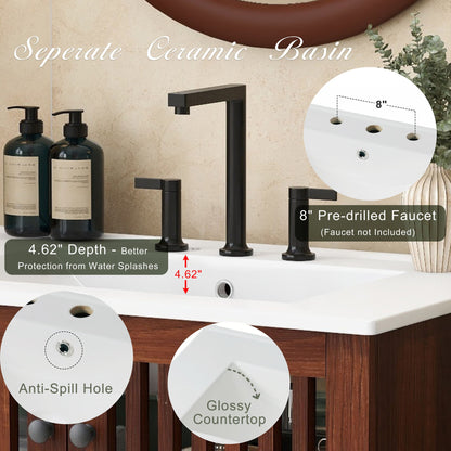 30" Vintage Bathroom Vanity With Ceramic Sink, Modern Bathroom Vanity Cabinet With 2 Soft Close Doors, Equpiied With 4 Sturdy Iron Legs - Antique Dark Brown