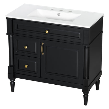 Freestanding Bathroom Vanity With Sink, Adjustable Shelf, Flip Drawer