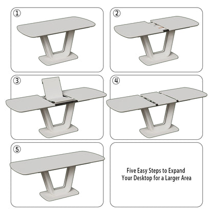 Modern Industrial Style Expandable Dining Table With U Shaped Legs - Antique Gray White