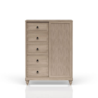 Queen Canopy Bedroom Set With A 2 Drawer Nightstand A Dresser With Poster Mirror And A Door Chest - Sand