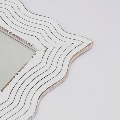 Handcarved Wave Design Rectangle Mirror Accent Enhancing Space - Antique White