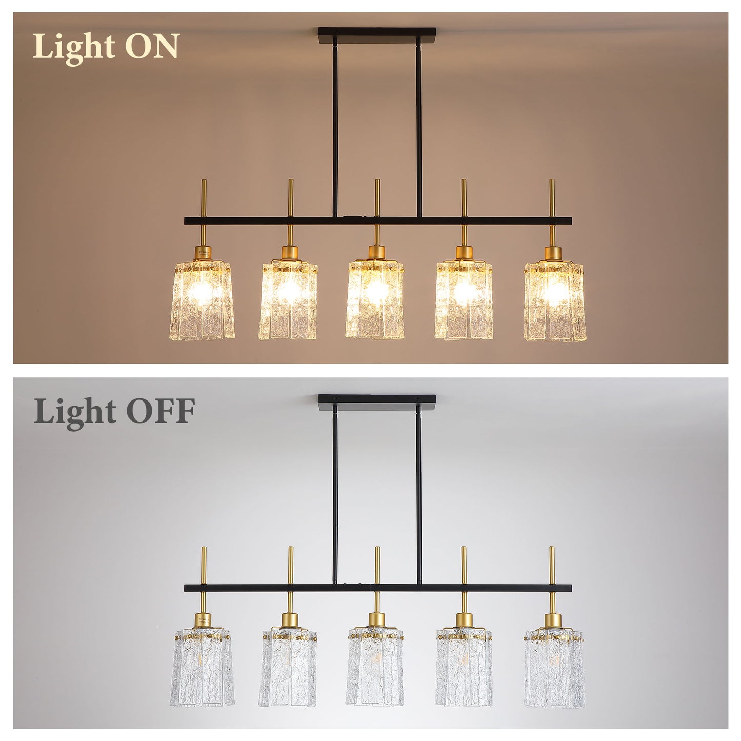 Chandelier 5 Light, Fixture Over Table - Black / Gold