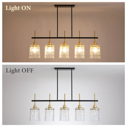 Chandelier 5 Light, Fixture Over Table - Black / Gold