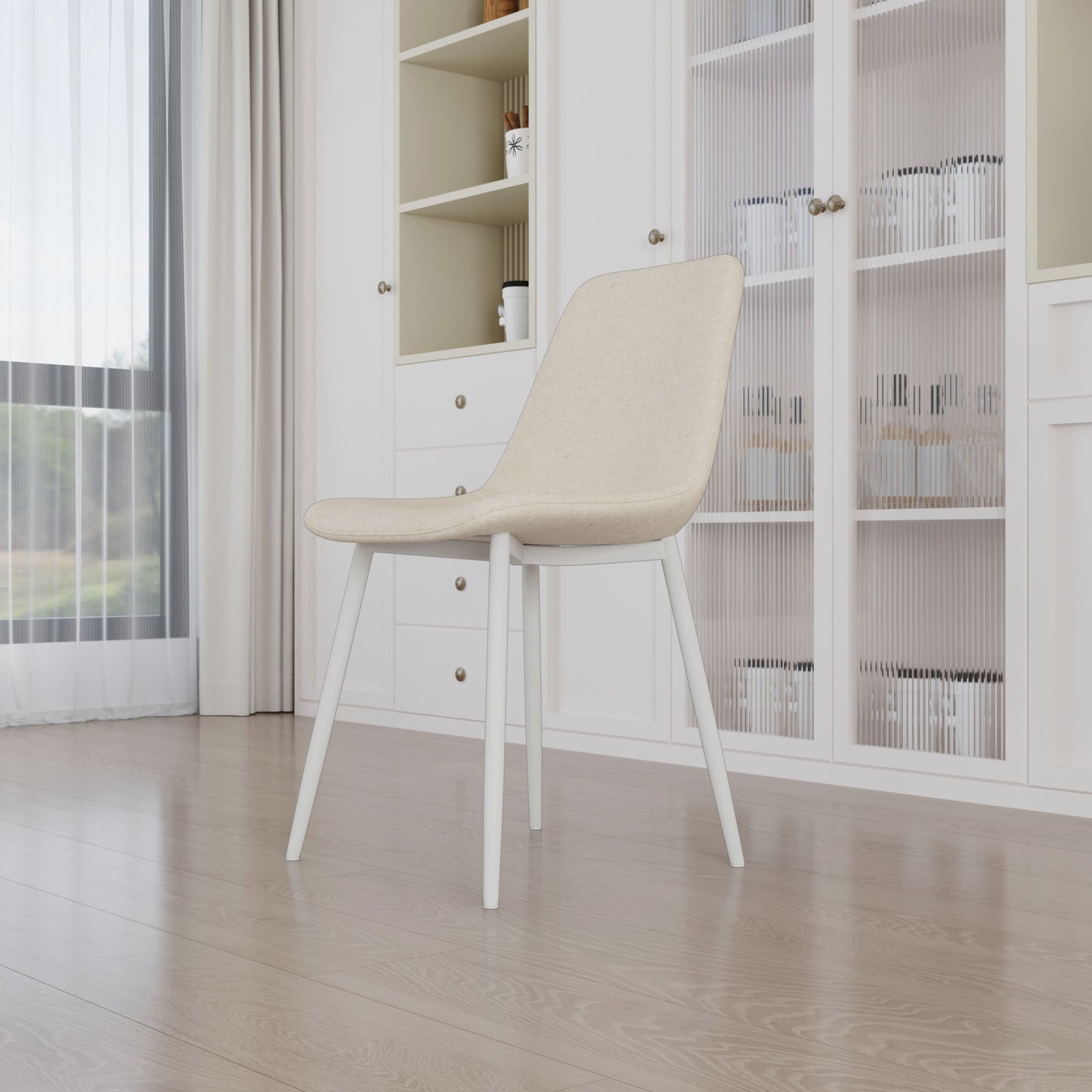Modern Kitchen Dining Chairs (Set of 4) With Linen Padding And Sturdy Metal Legs - Beige