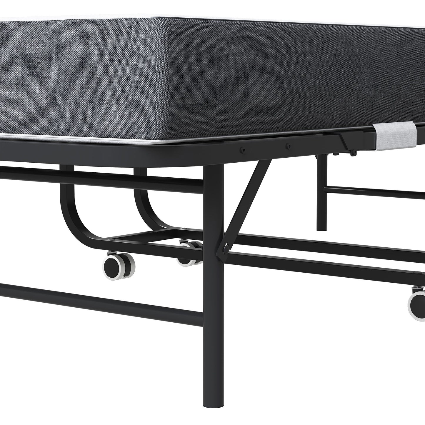 Twin Folding Bed With Adjustable Headboard & Memory Foam, Space Saving Rollaway Guest For Tall People, Portable On Wheels, Easy Assembly - Black