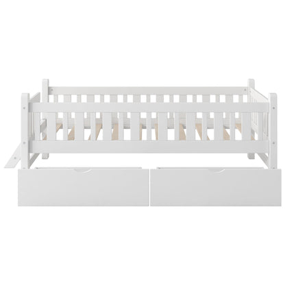Platform Bed With Guardrail And 2 Drawers