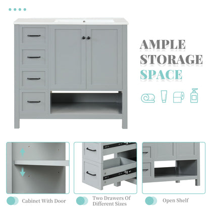Bathroom Vanity With Sink Top, Bathroom Vanity Cabinet With 2 Doors And 2 Drawers, Open Shelf