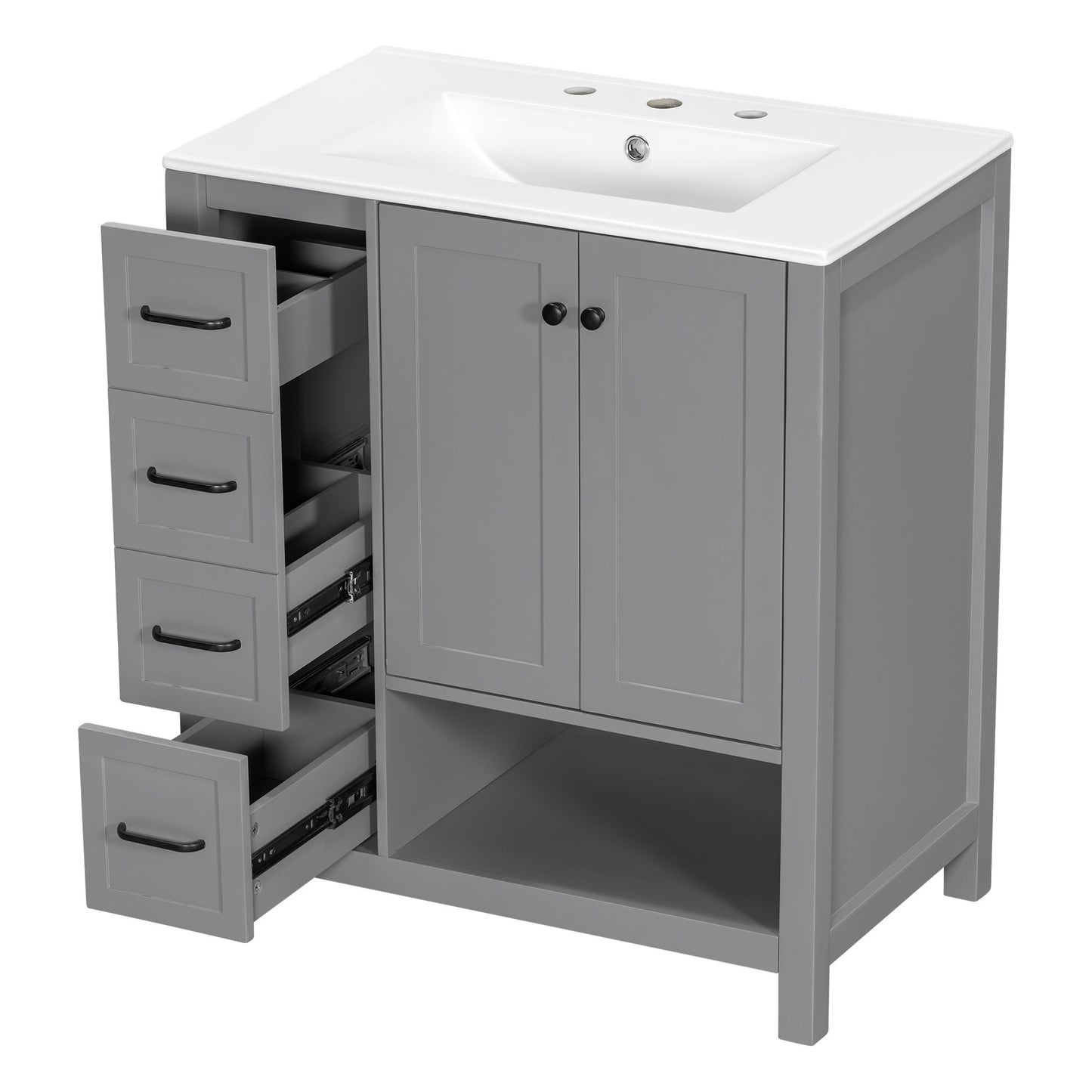 Bathroom Vanity With Sink Top, Bathroom Vanity Cabinet With 2 Doors And 2 Drawers, Open Shelf