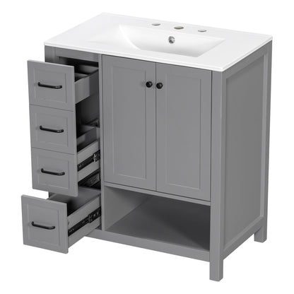Bathroom Vanity With Sink Top, Bathroom Vanity Cabinet With 2 Doors And 2 Drawers, Open Shelf