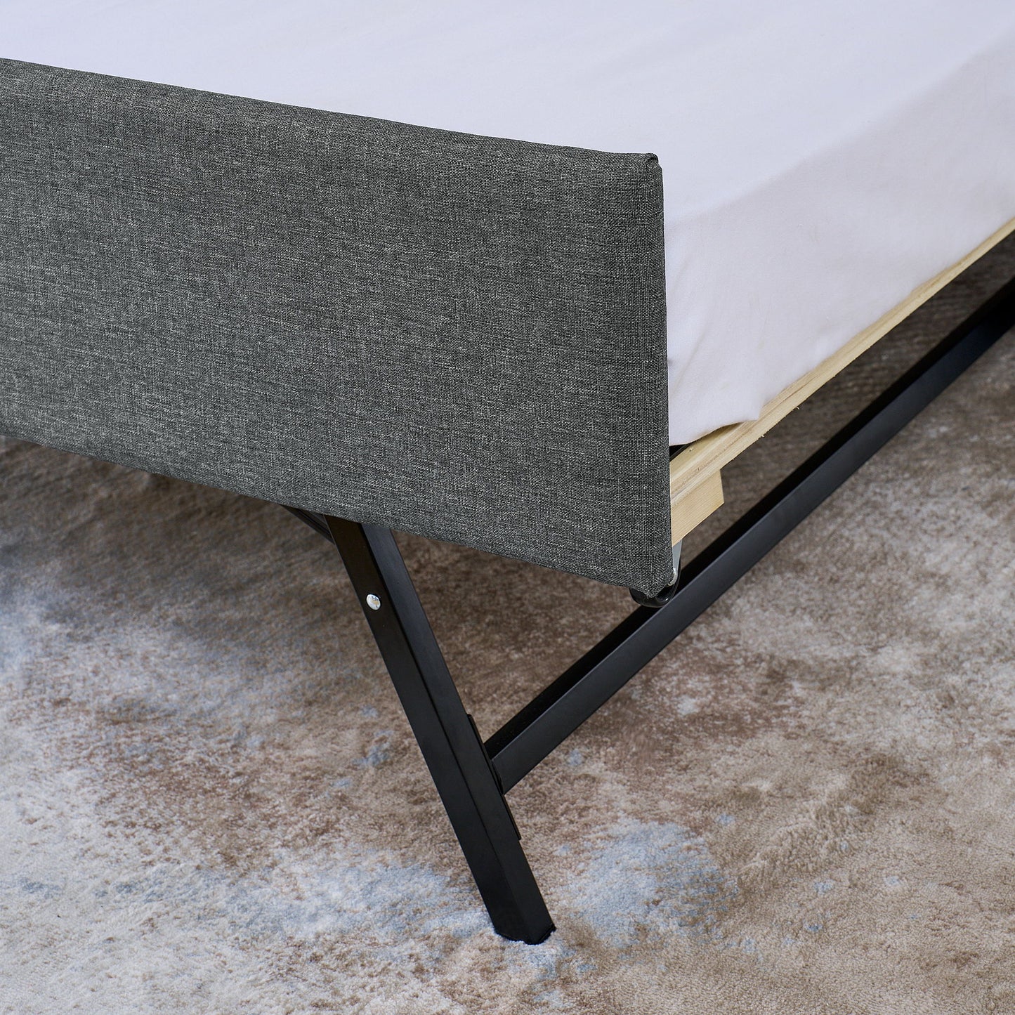 Upholstered Sofa Bed With LED Lights, Storage Headboard, Foldable Trundle & Wireless Charging