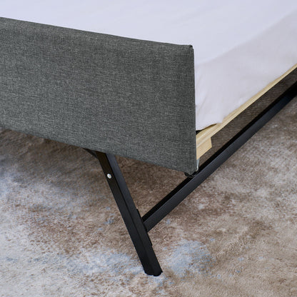 Upholstered Sofa Bed With LED Lights, Storage Headboard, Foldable Trundle & Wireless Charging