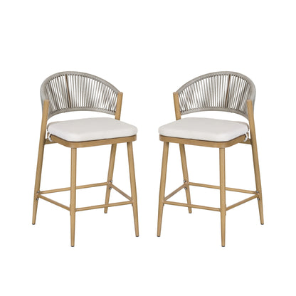 Outdoor 26" Counter Height Metal Frame Counter Stools With Scallop Shaped Backrest & Water Resistant Cushions