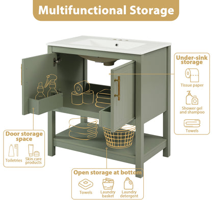 Elegant Bathroom Vanity With Ceramic Sink And Versatile Storage