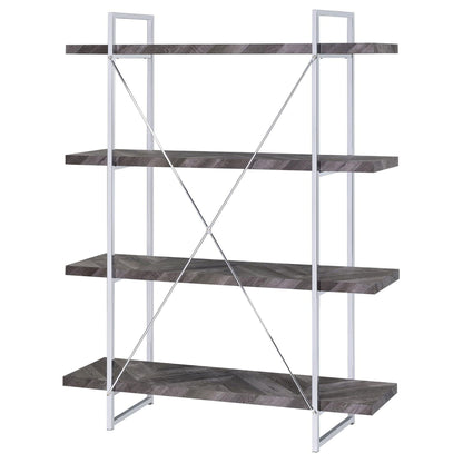 Herringbone - Bookcase With Full Length Shelf - Gray