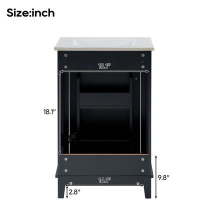 Modern Small Bathroom Vanity Cabinet With Ceramic Basin, Ample Storage, 1 Soft Close Door