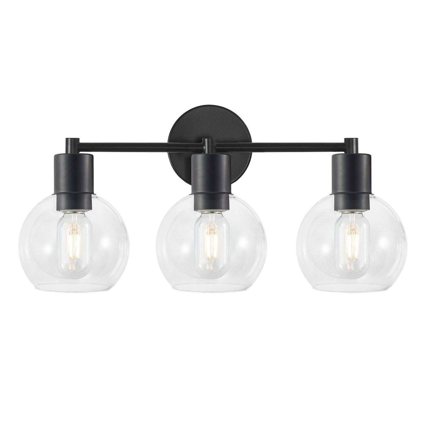 3 Light Globe Bathroom Vanity Light With Clear Glass Shades - Black