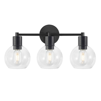 3 Light Globe Bathroom Vanity Light With Clear Glass Shades - Black