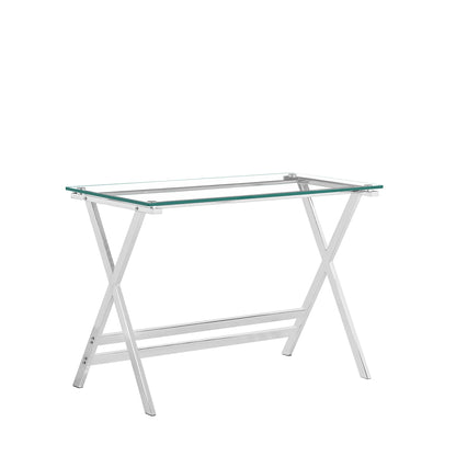 Transparent Glass Computer Desk With Rounded Edges, Tempered Glass Laptop Table - Clear